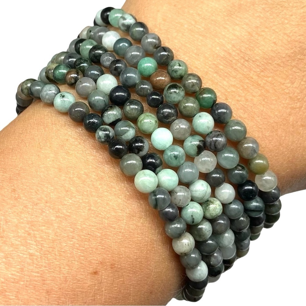 4mm Emerald Beaded Stretch Bracelet Genuine Natural Stone Gemstone Green